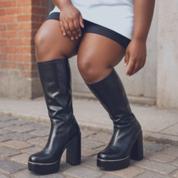 Wild Pair Killian Black Vegan Leather Block Heel Riding Boots Wide Calf Size 11 - Picture 1 of 9